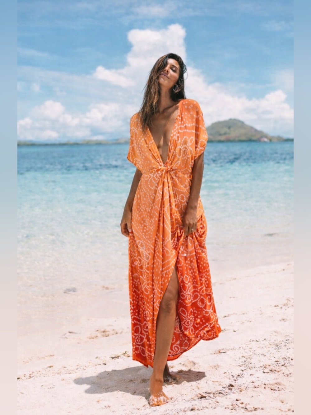 Indah Block Print Ombre Deep V Twisted Maxi Dress Cover Up